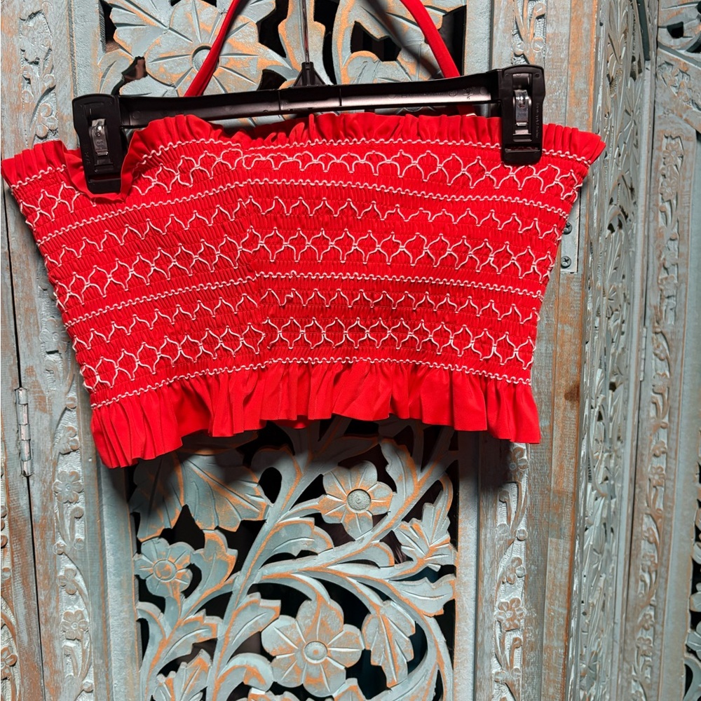 Red Smocked Tube Top